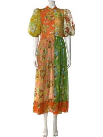 Pre-owned Alemais Floral Print Midi Length Dress In Yellow