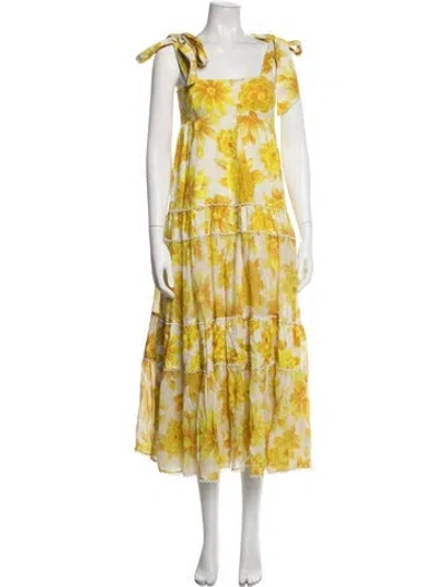 Pre-owned Alemais Floral Print Midi Length Dress In Yellow
