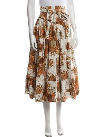 Pre-owned Alemais Floral Print Midi Length Skirt In Neutral