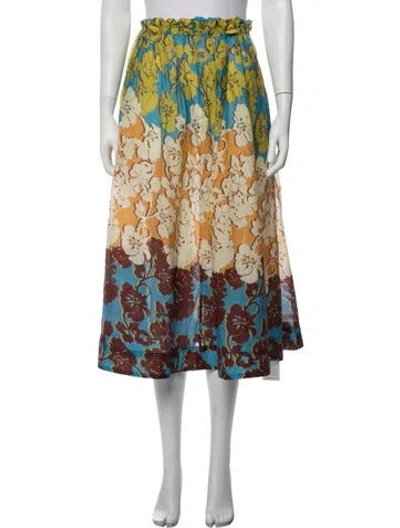 Pre-owned Alemais Floral Print Midi Length Skirt In Yellow