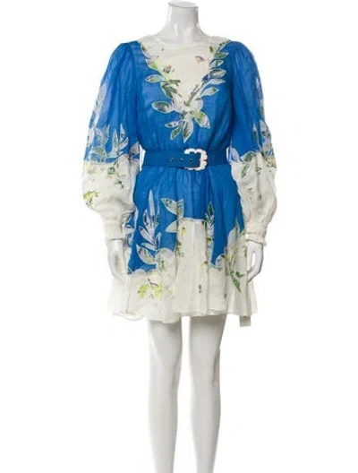 Pre-owned Alemais Floral Print Mini Dress In Blue