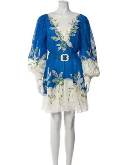 Pre-owned Alemais Floral Print Mini Dress In Blue