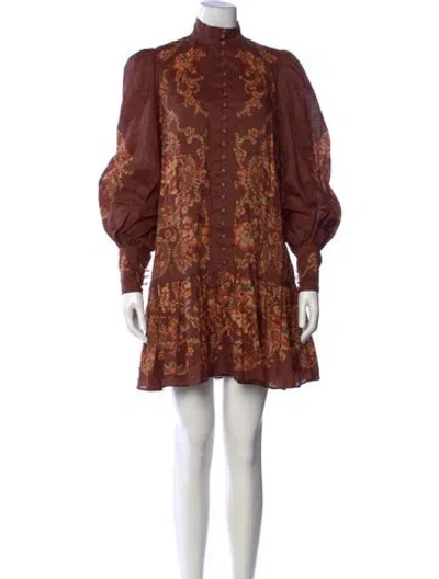 Pre-owned Alemais Floral Print Mini Dress In Brown
