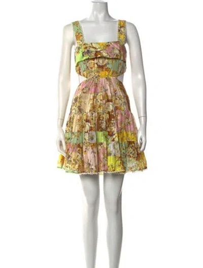Pre-owned Alemais Floral Print Mini Dress In Green/neutrals