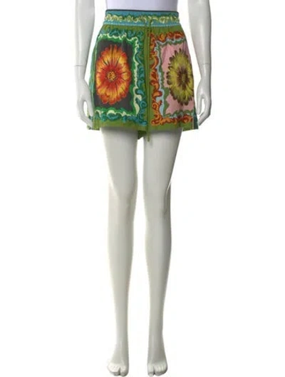 Pre-owned Alemais Floral Print Mini Shorts In Green