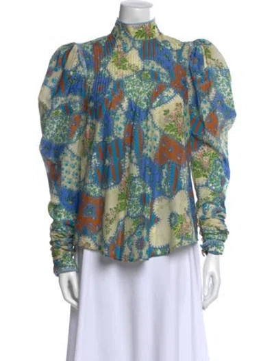 Pre-owned Alemais Floral Print Mock Neck Blouse In Multi