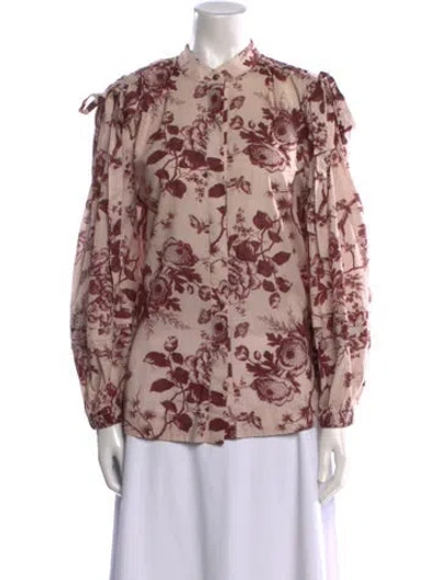 Pre-owned Alemais Floral Print Mock Neck Blouse In Pink