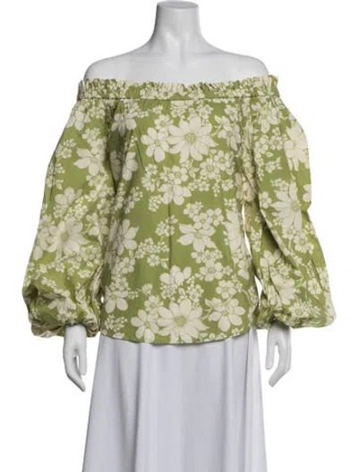 Pre-owned Alemais Floral Print Off-the-shoulder Blouse In Green