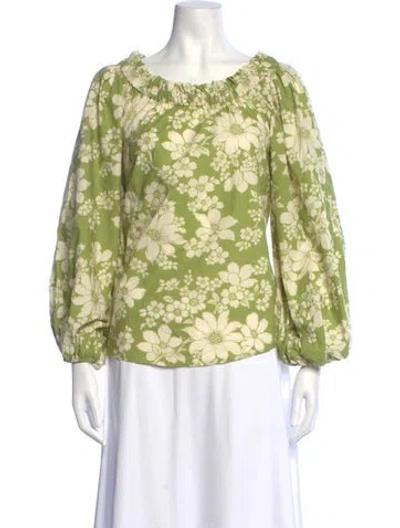 Pre-owned Alemais Floral Print Off-the-shoulder Blouse In Green