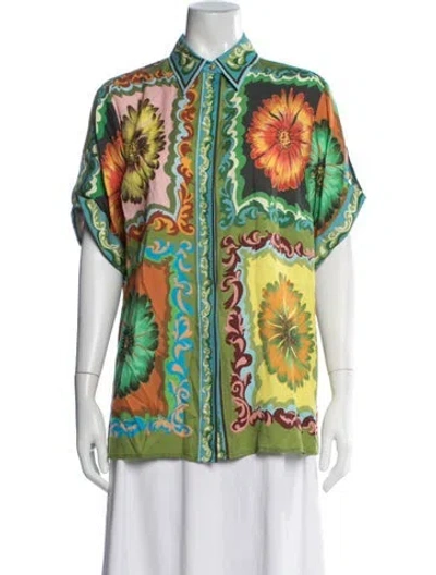 Pre-owned Alemais Floral Print Short Sleeve Blouse In Green