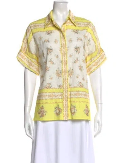 Pre-owned Alemais Floral Print Short Sleeve Blouse In White