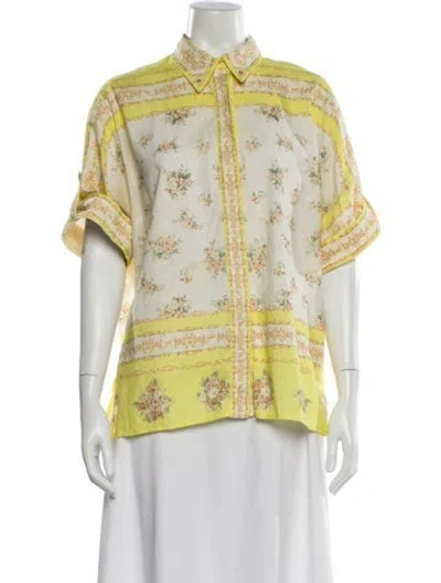 Pre-owned Alemais Floral Print Short Sleeve Blouse In Yellow