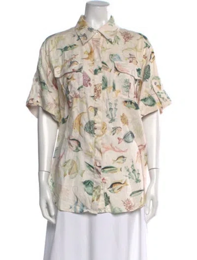 Pre-owned Alemais Floral Print Short Sleeve Button-up Top In Neutral