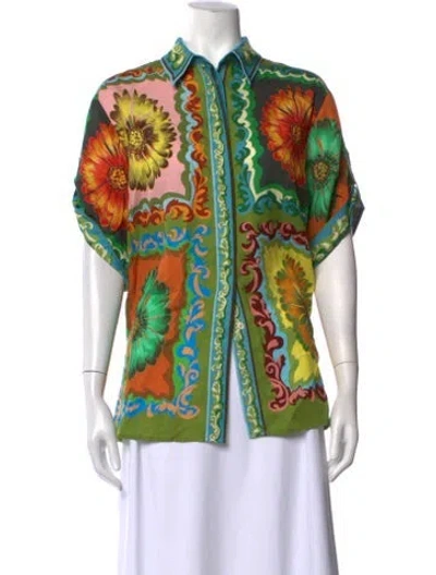 Pre-owned Alemais Floral Print Short Sleeve Button-up Top W/ Tags In Green