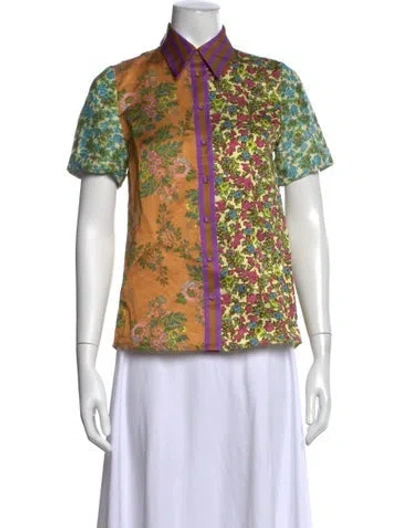Pre-owned Alemais Floral Print Short Sleeve Top In Green