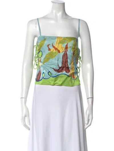 Pre-owned Alemais Floral Print Square Neckline Top In Blue/green