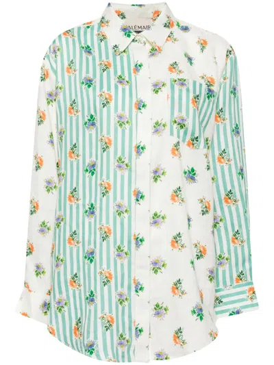 Alemais Floral-print Striped Linen Shirt In Neutrals