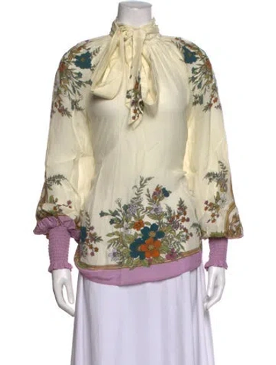 Pre-owned Alemais Floral Print Tie Neck Blouse In Neutrals