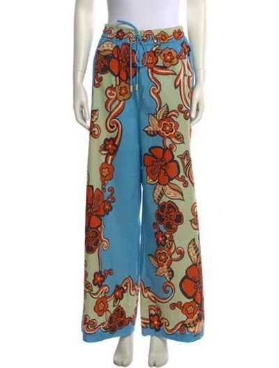 Pre-owned Alemais Floral Print Wide Leg Pants In Blue