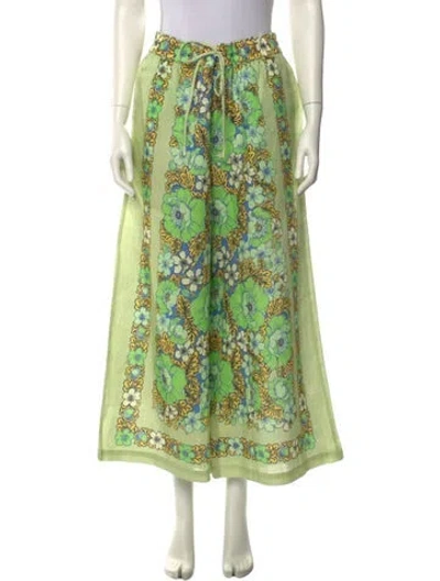 Pre-owned Alemais Floral Print Wide Leg Pants In Green