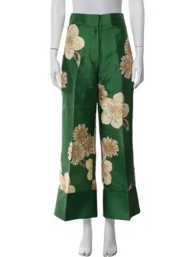 Pre-owned Alemais Floral Print Wide Leg Pants In Green