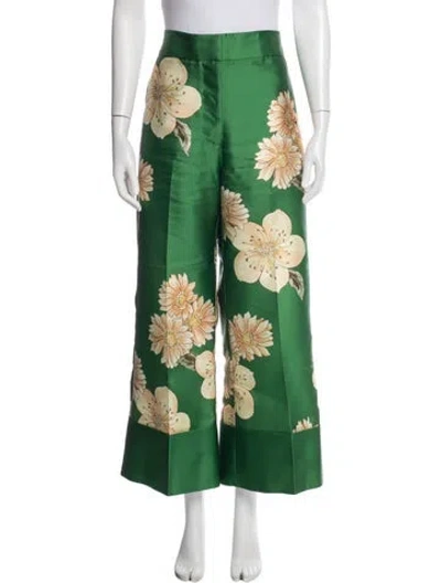 Pre-owned Alemais Floral Print Wide Leg Pants In Green