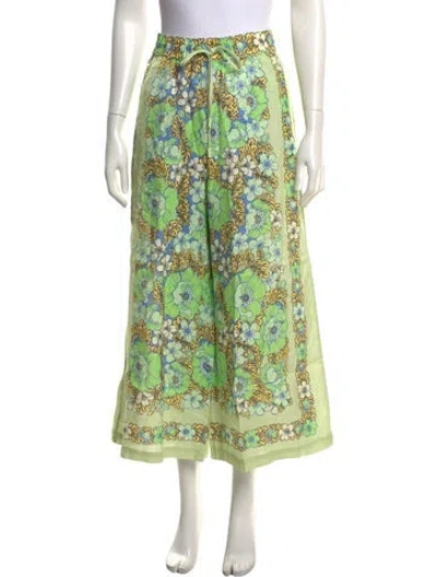 Pre-owned Alemais Floral Print Wide Leg Pants In Green