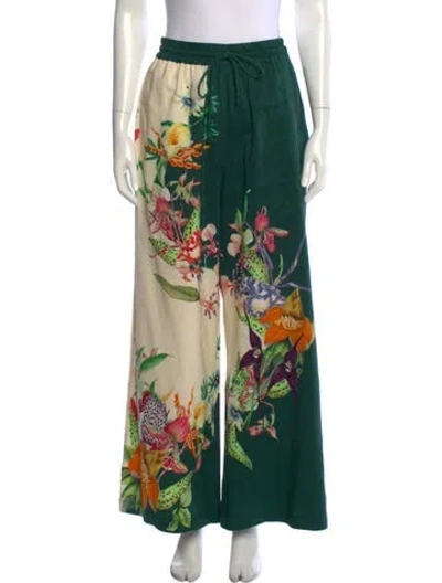 Pre-owned Alemais Floral Print Wide Leg Pants In Green