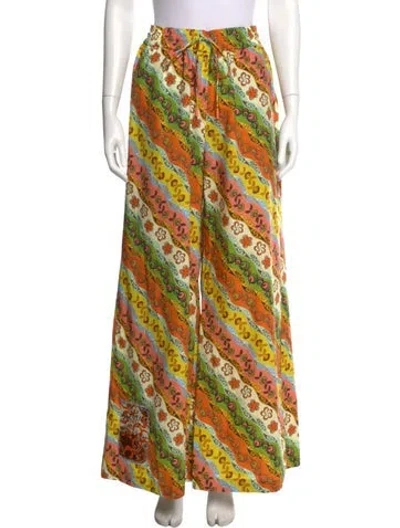 Pre-owned Alemais Floral Print Wide Leg Pants In Orange