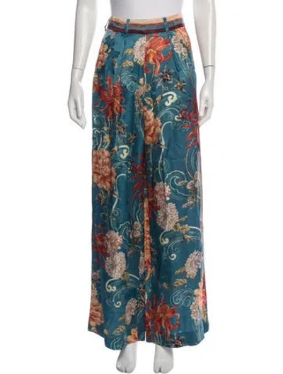 Pre-owned Alemais Floral Print Wide Leg Pants W/ Tags In Blue