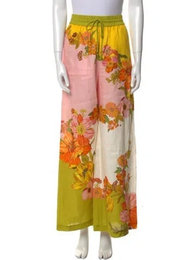 Pre-owned Alemais Floral Print Wide Leg Pants In Yellow