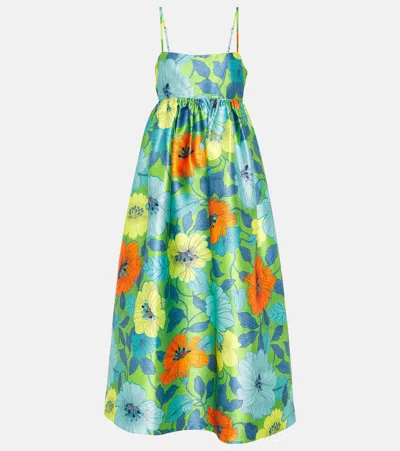 Alemais Floral Satin Midi Dress In Multicoloured