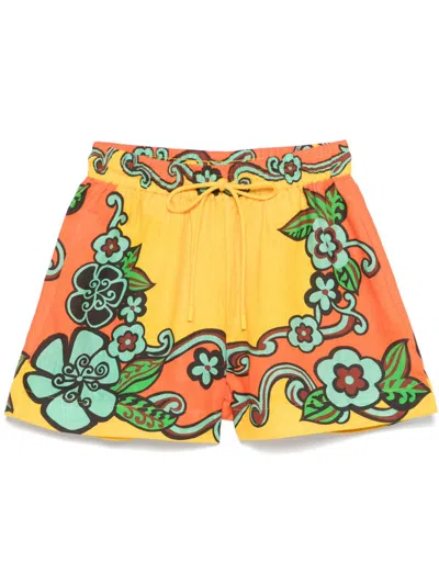 Alemais Floral Shorts In Yellow
