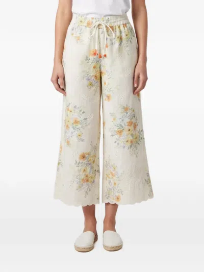 Pre-owned Alemais Floral-print Wide-leg Trousers In Neutrals