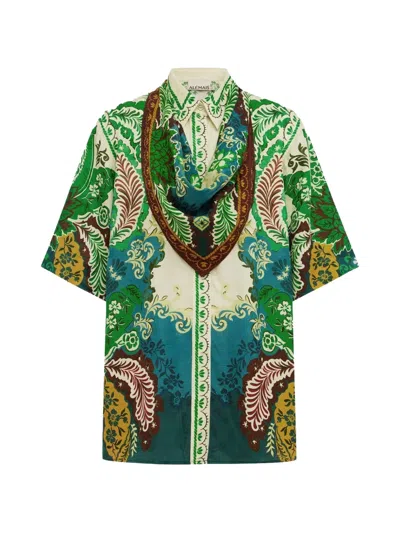 Alemais Womens Florence Scarf Jacquard Satin Shirt Multi In Green