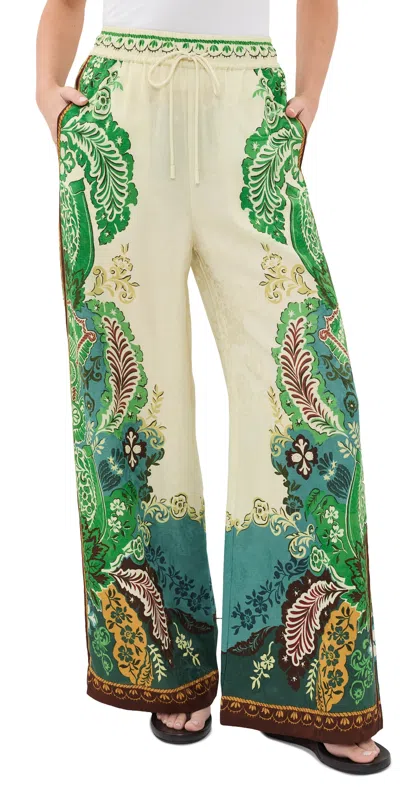 Alemais Florence Drawstring Floral-print Satin-jacquard Wide-leg Pants In White