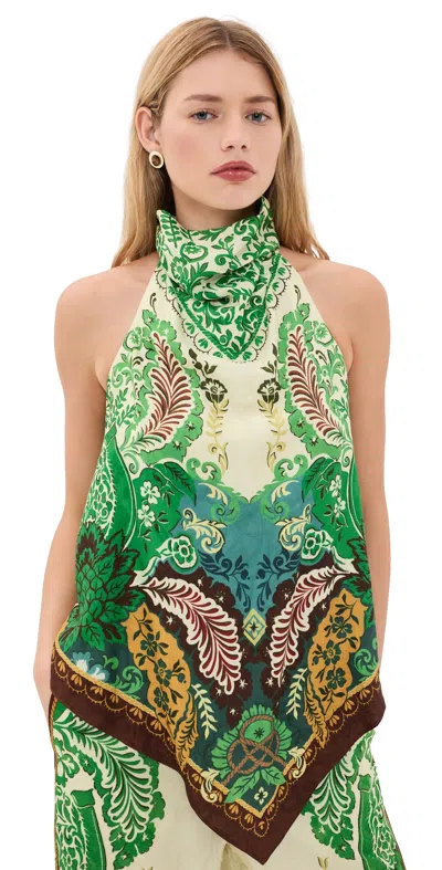 Alemais Florence Floral-jacquard Satin Blouse In Green