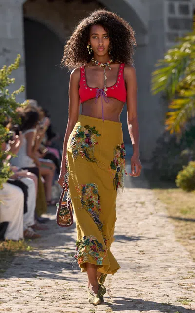 Alemais Alémais Florencia Beaded Hemp-cotton Maxi Skirt In Yellow