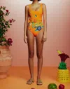 Alemais Flores Belted One-piece Swimsuit In Orange
