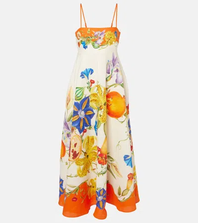ALEMAIS ALÉMAIS FLORES FLORAL LINEN MIDI DRESS