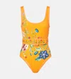 Alemais Flores Belted One-piece Swimsuit In Multicoloured