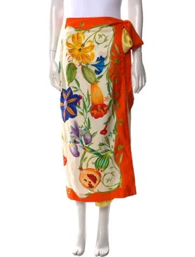 Pre-owned Alemais Flores Sarong Midi Length Skirt In White