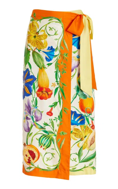 Alemais Flores Silk-twill Sarong Skirt In Neutrals
