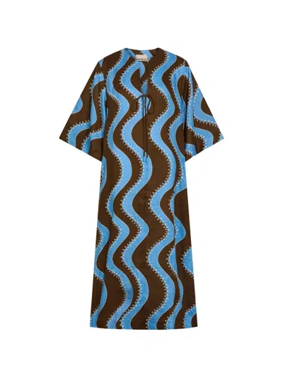 Alemais Tie-detailed Embroidered Linen Midi Dress In Blue