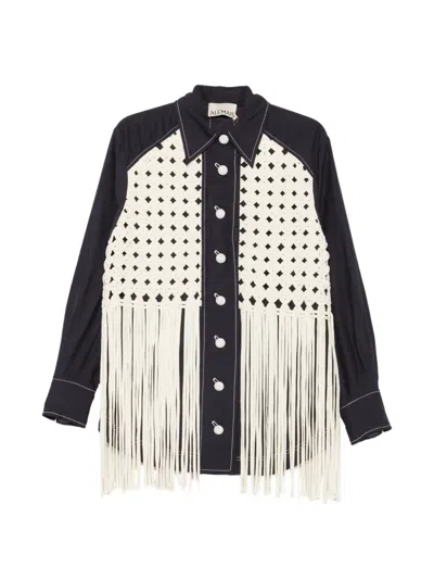 Alemais Fringe-trim Woven-panel Shirt In White