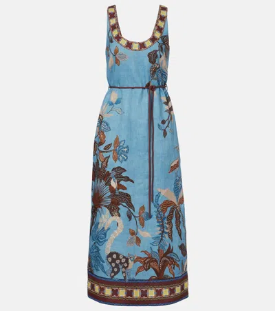 Alemais Georgie Printed Linen Midi Dress In Blue