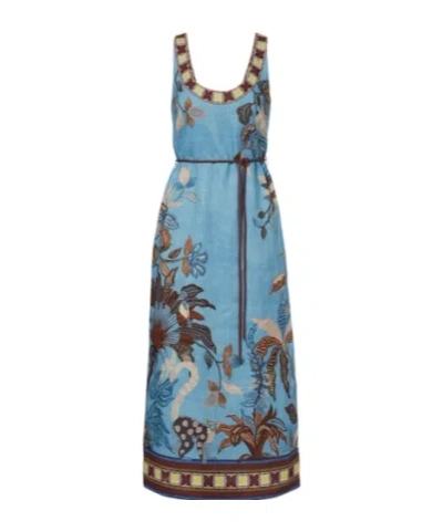 Alemais Georgie Printed Linen Midi Dress In Blue