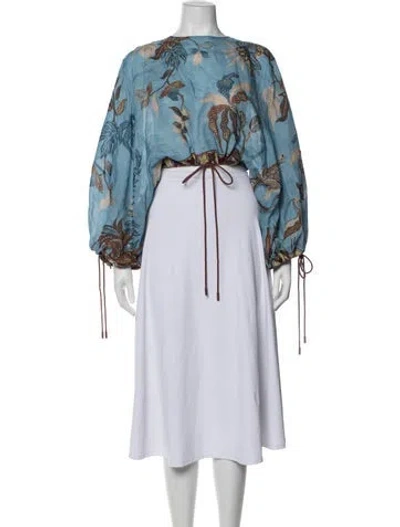 Pre-owned Alemais Georgie Top Floral Print Blouse W/ Tags In Blue