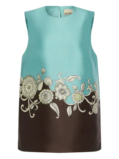 Alemais Gia Floral-print Recycled Satin-twill Mini Dress In Brown