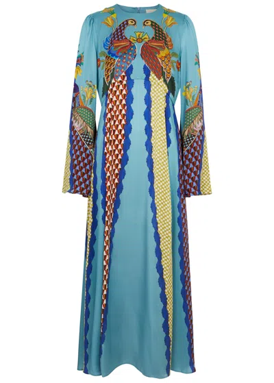 Alemais Gilly Printed Silk-satin Midi Dress In Blue